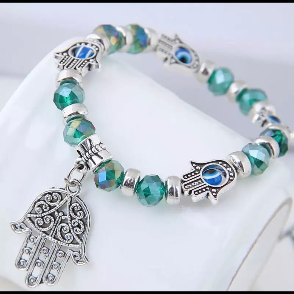 Hamsa Green Iridescent Bracelet